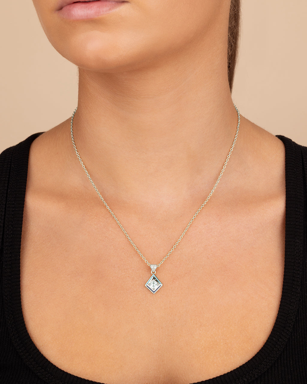 Azurine CZ & Enamel Pendant Necklace