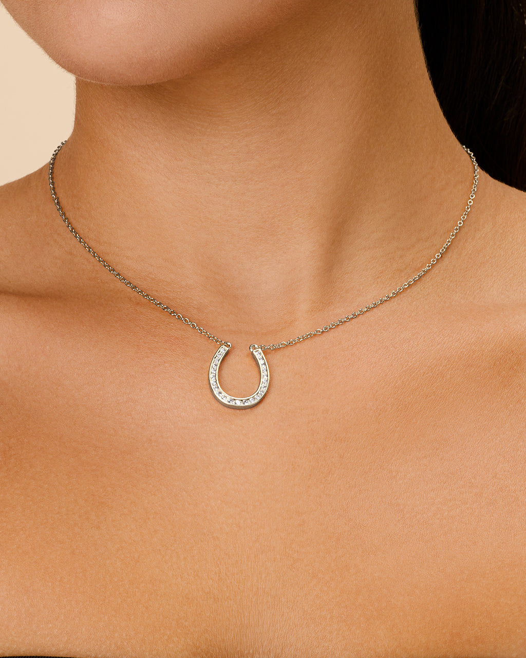 Cubic Zirconia Lucky Horseshoe Pendant Necklace – Sterling