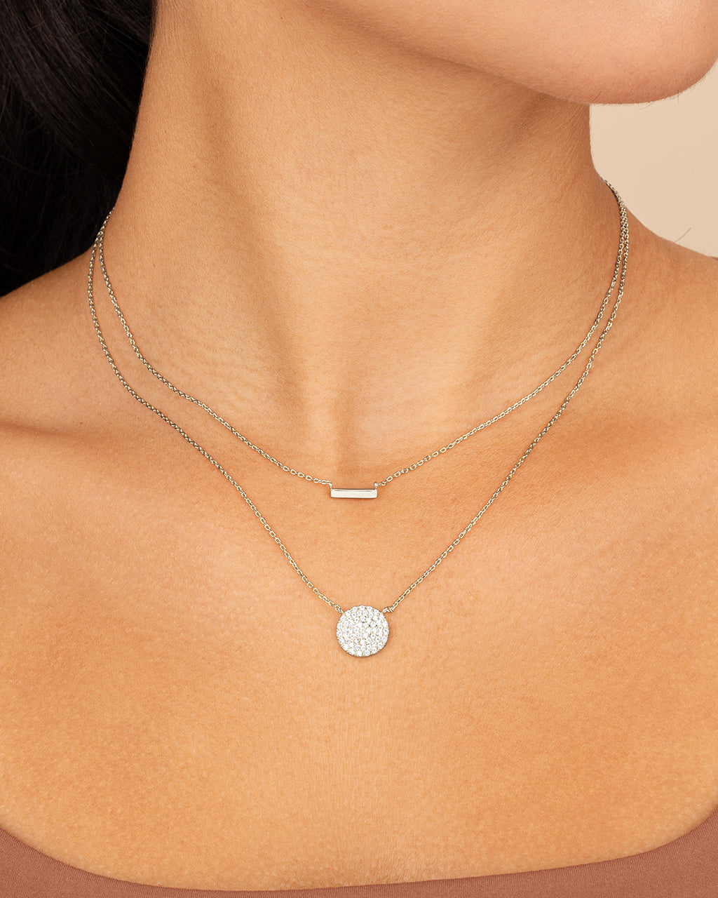 Vivian CZ Disk & Bar Layered Necklace