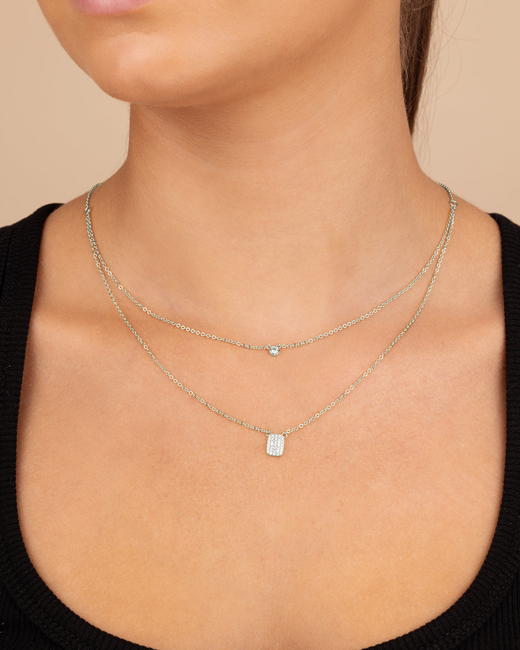 Bezel & CZ Tag Layered Necklace