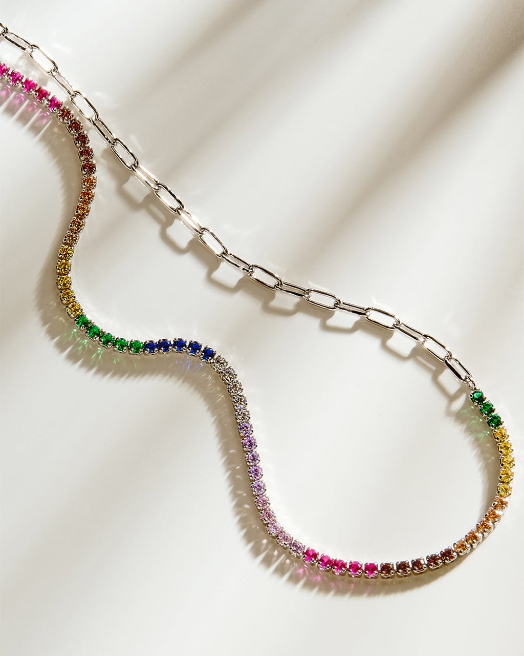 Maria Chain & Rainbow CZ Tennis Necklace - Sterling Forever