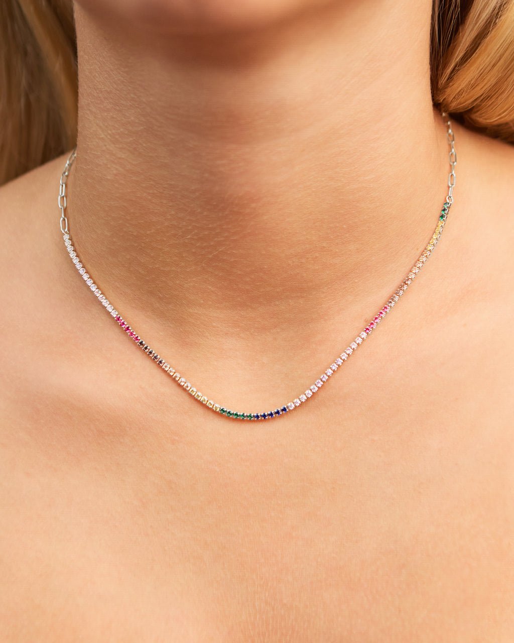 Maria Chain & Rainbow CZ Tennis Necklace - Sterling Forever