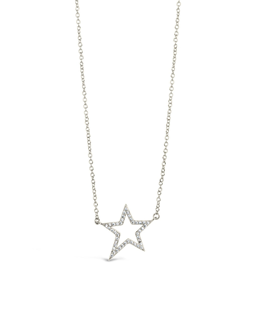 Stationed CZ Star Outline Necklace Necklace Sterling Forever Silver 