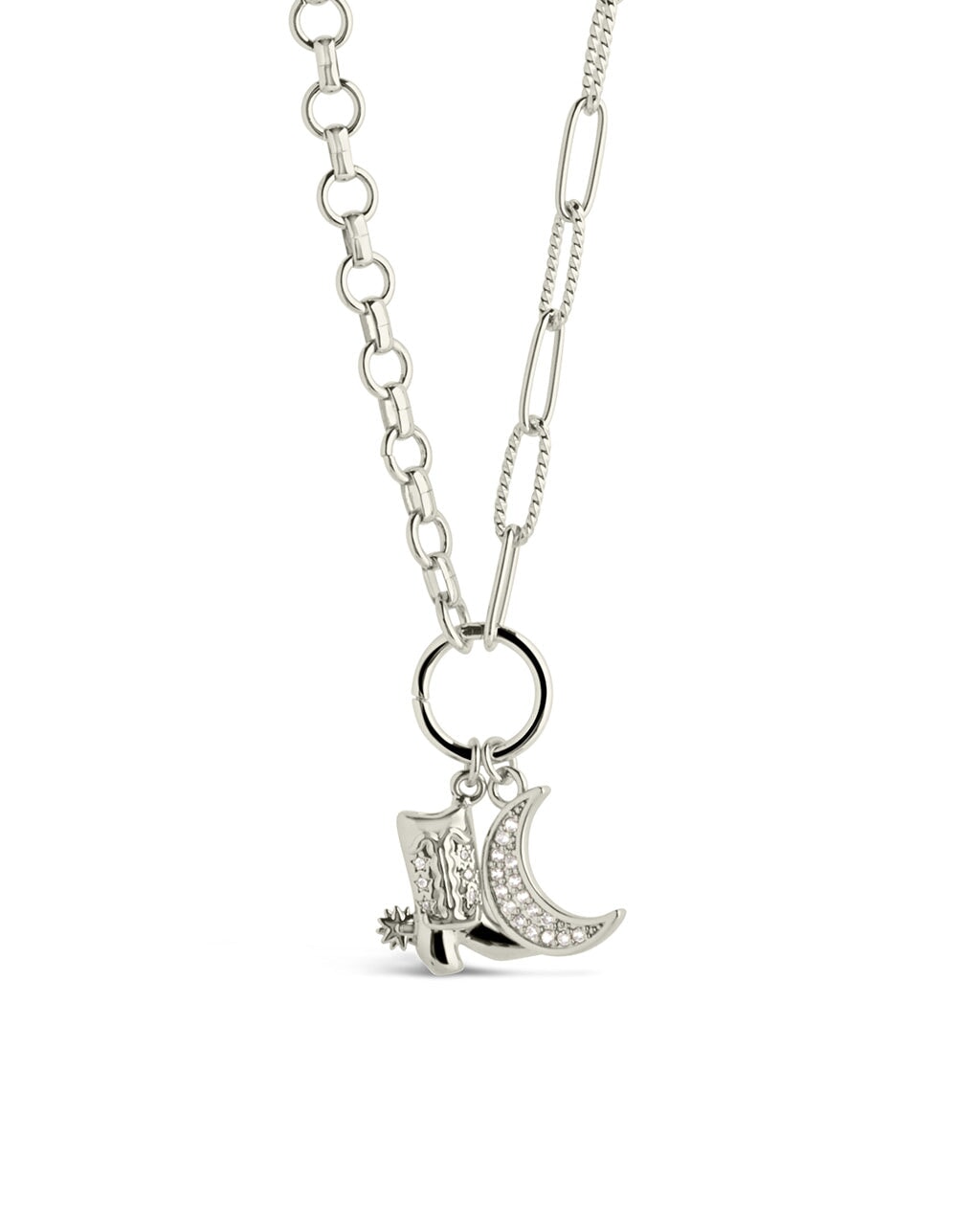 Kelsea CZ Boot & Moon Pendant Charm Necklace - Sterling Forever
