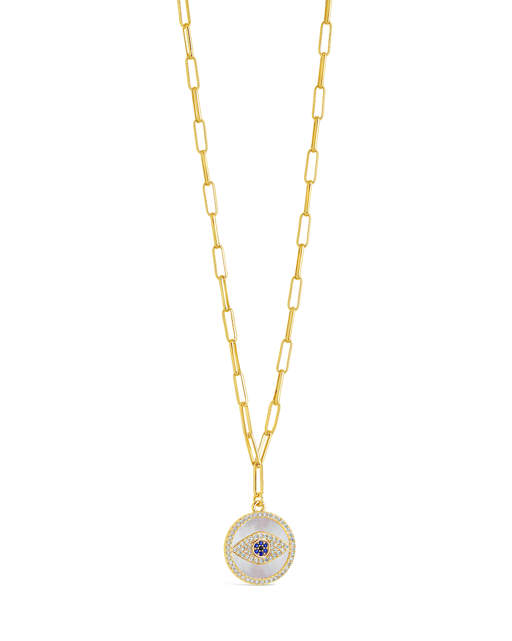 CZ & Mother of Pearl Evil Eye Pendant Necklace