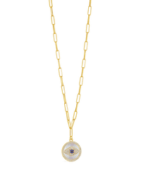 CZ & Mother of Pearl Evil Eye Pendant Necklace - Sterling Forever