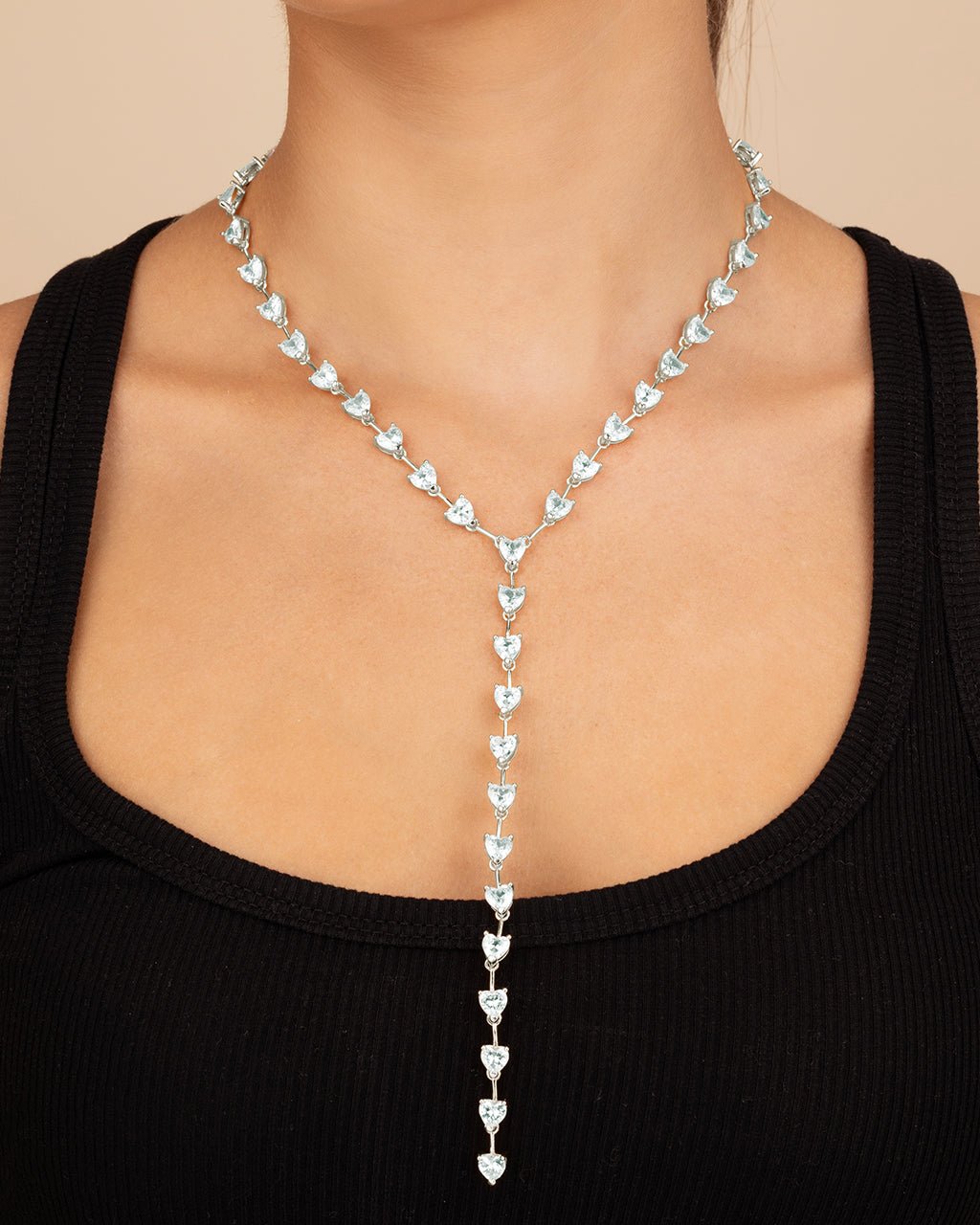 Tasha CZ Stationed Heart Lariat Necklace - Sterling Forever