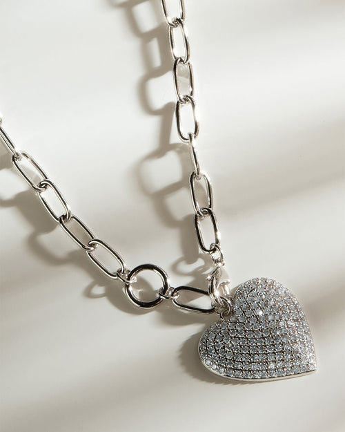 Disco Heart CZ Statement Necklace - Sterling Forever