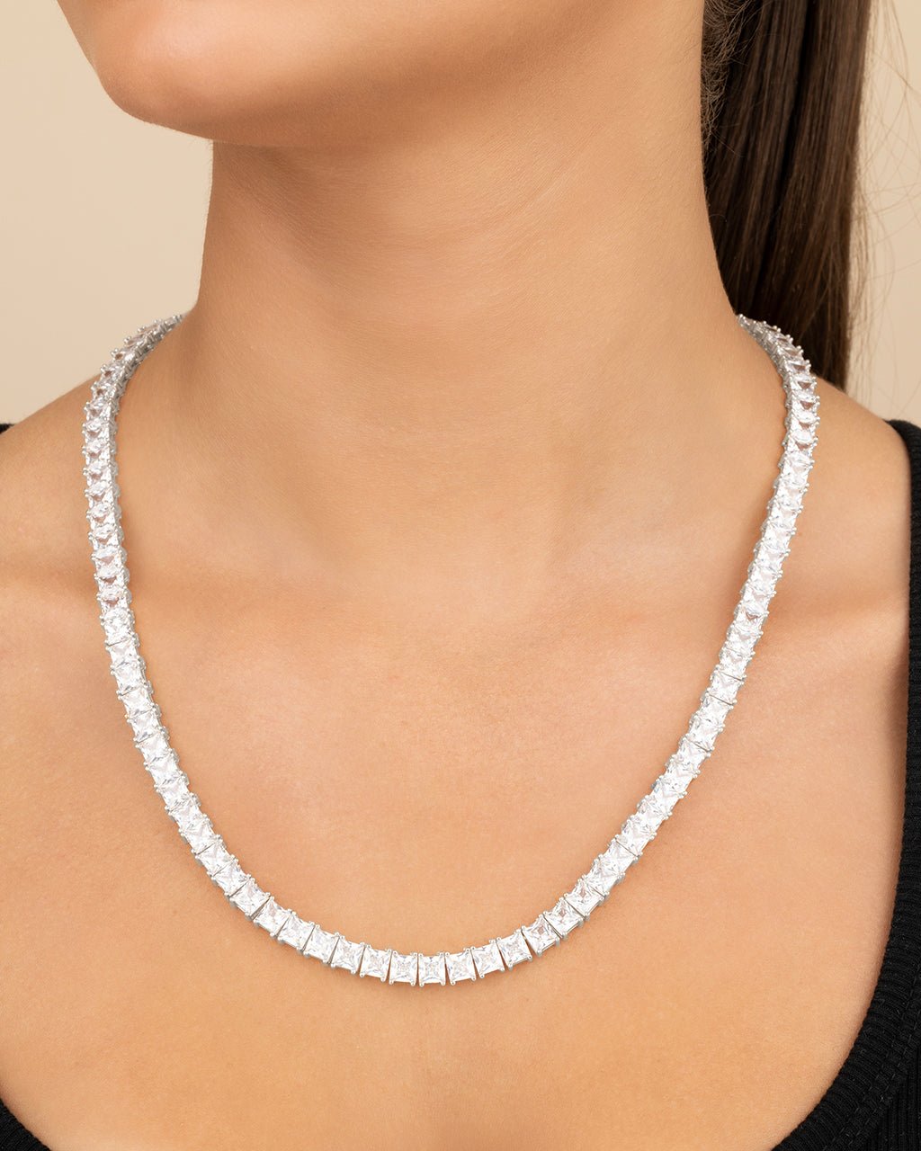 Marisol Princess Cut CZ Tennis Necklace - Sterling Forever