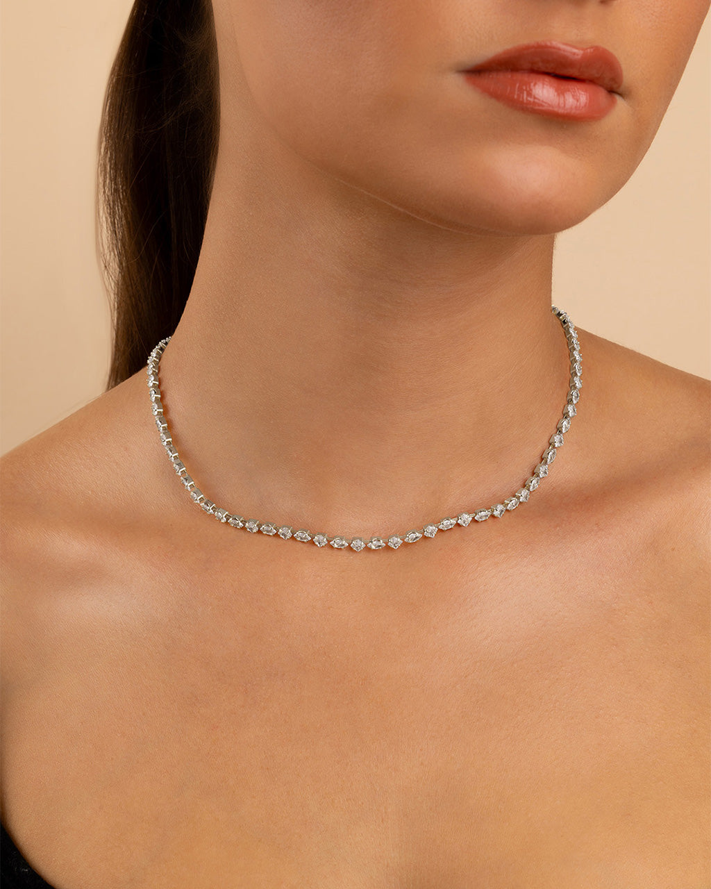 Elongated Hexagon Cut Tennis Necklace