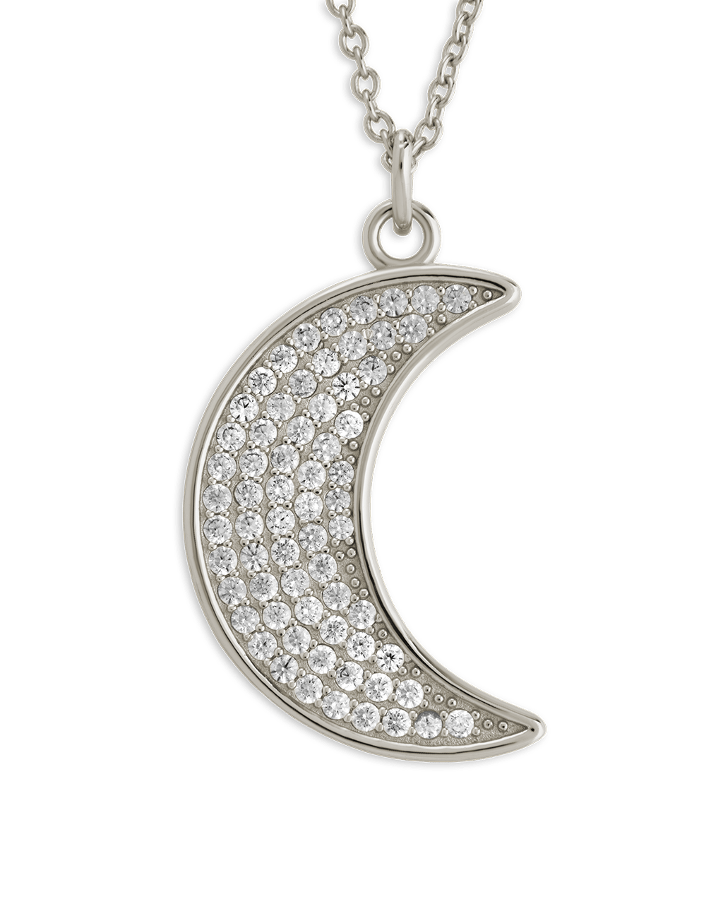 Pave CZ Moon Crescent Pendant - Sterling Forever