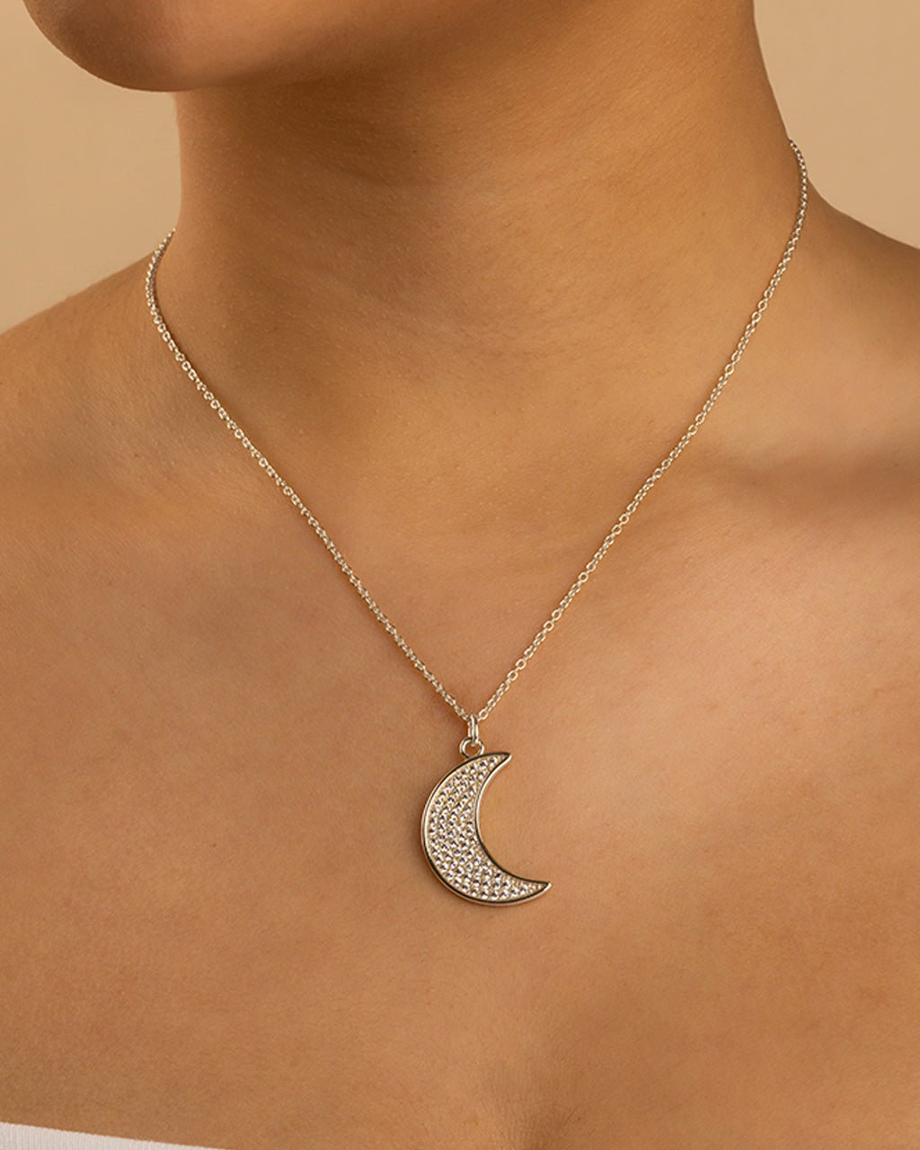 Pave CZ Moon Crescent Pendant - Sterling Forever
