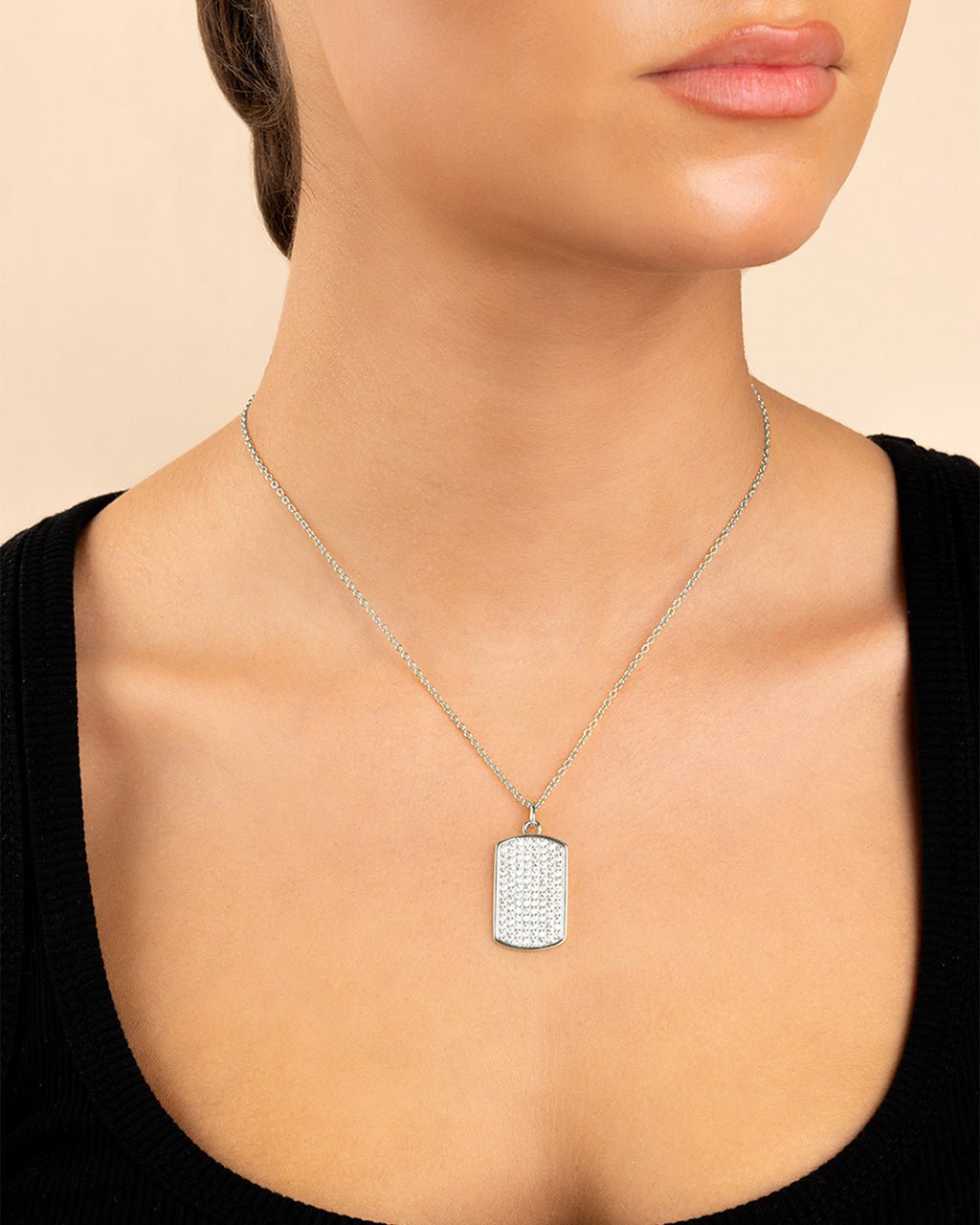 Pave CZ Rounded - edge Rectangle Pendant - Sterling Forever