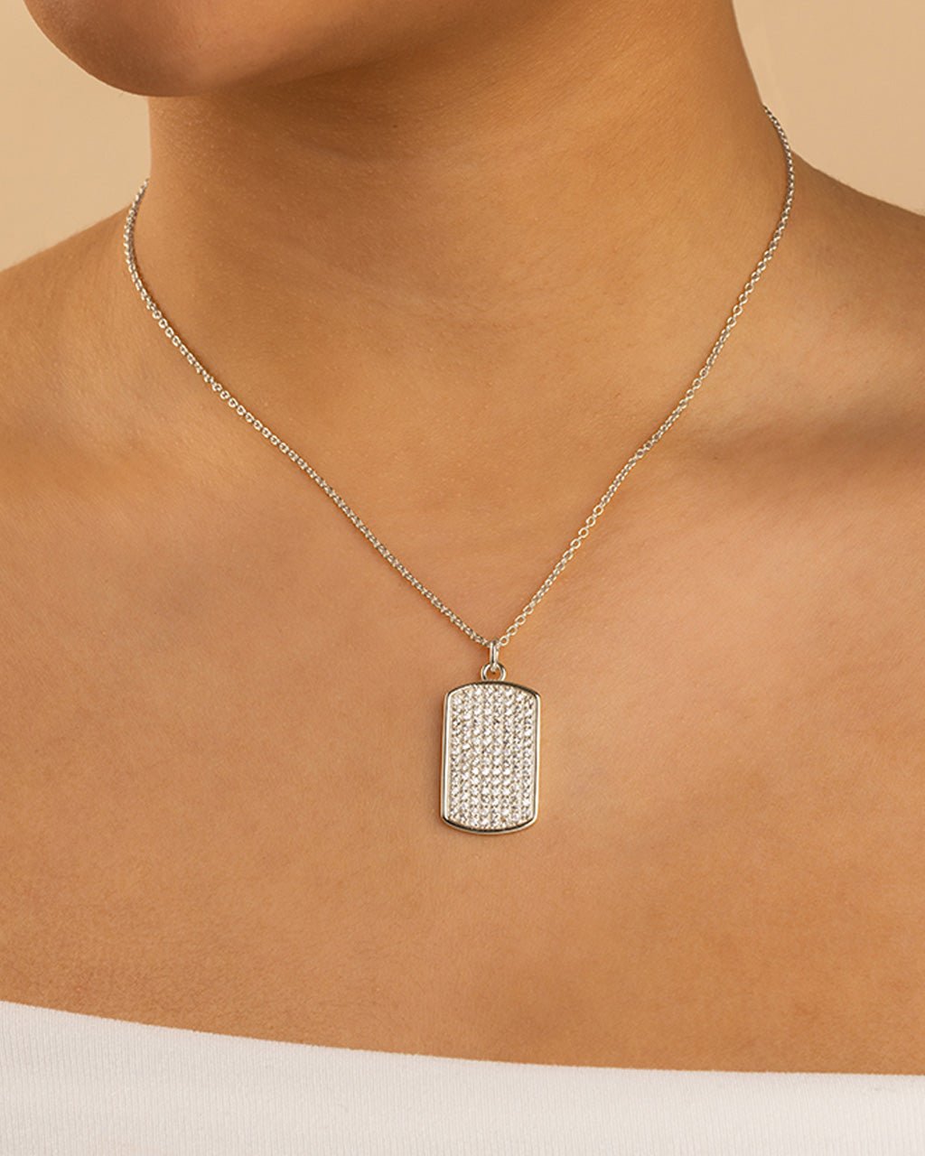 Pave CZ Rounded - edge Rectangle Pendant - Sterling Forever