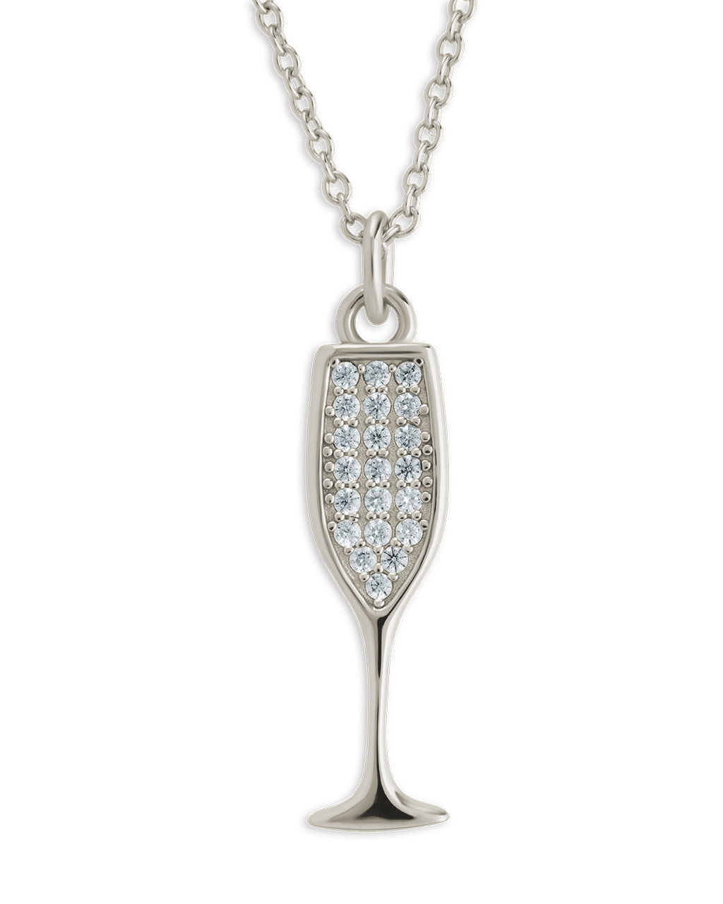 Pave CZ Champange Flute Pendant - Sterling Forever