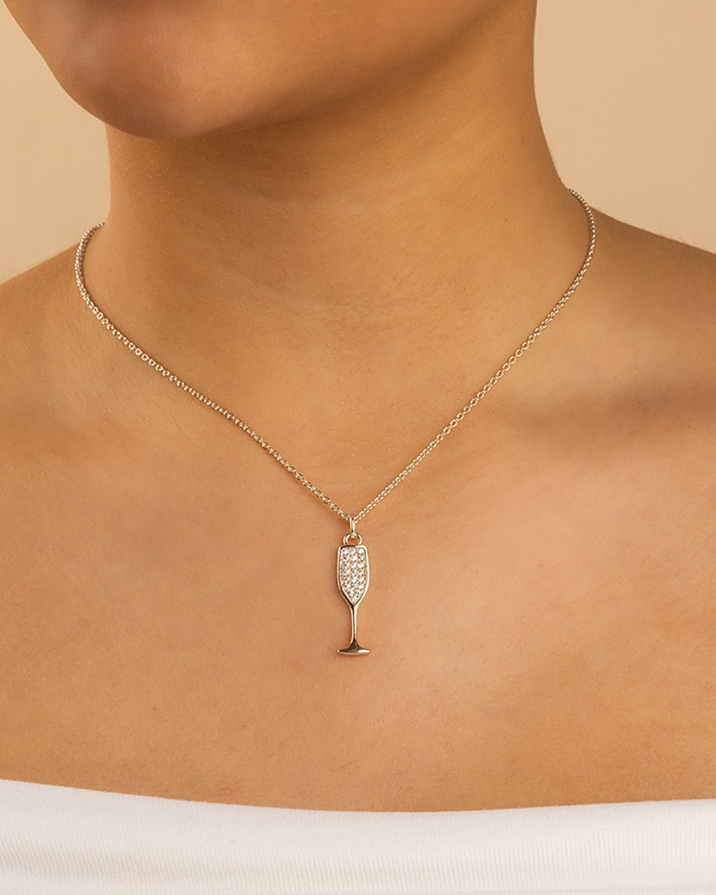 Pave CZ Champange Flute Pendant - Sterling Forever