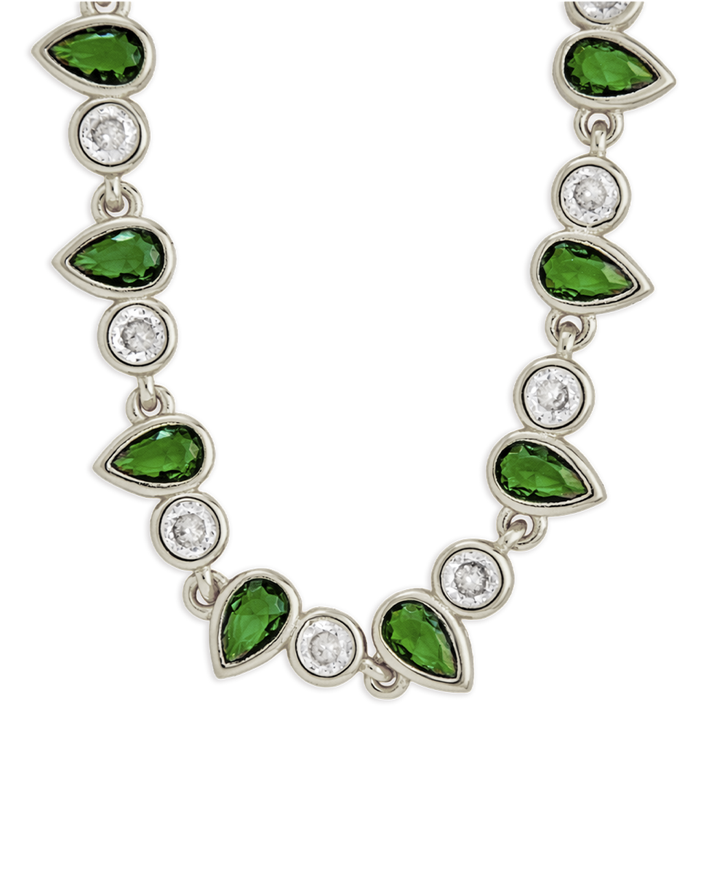 Emerald Pear & Round Cut Bezel CZ Tennis Necklace