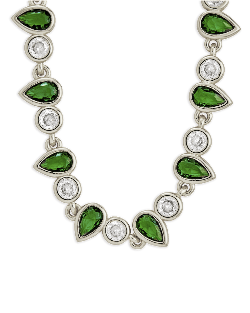 Emerald Pear & Round Cut Bezel CZ Tennis Necklace - Sterling Forever