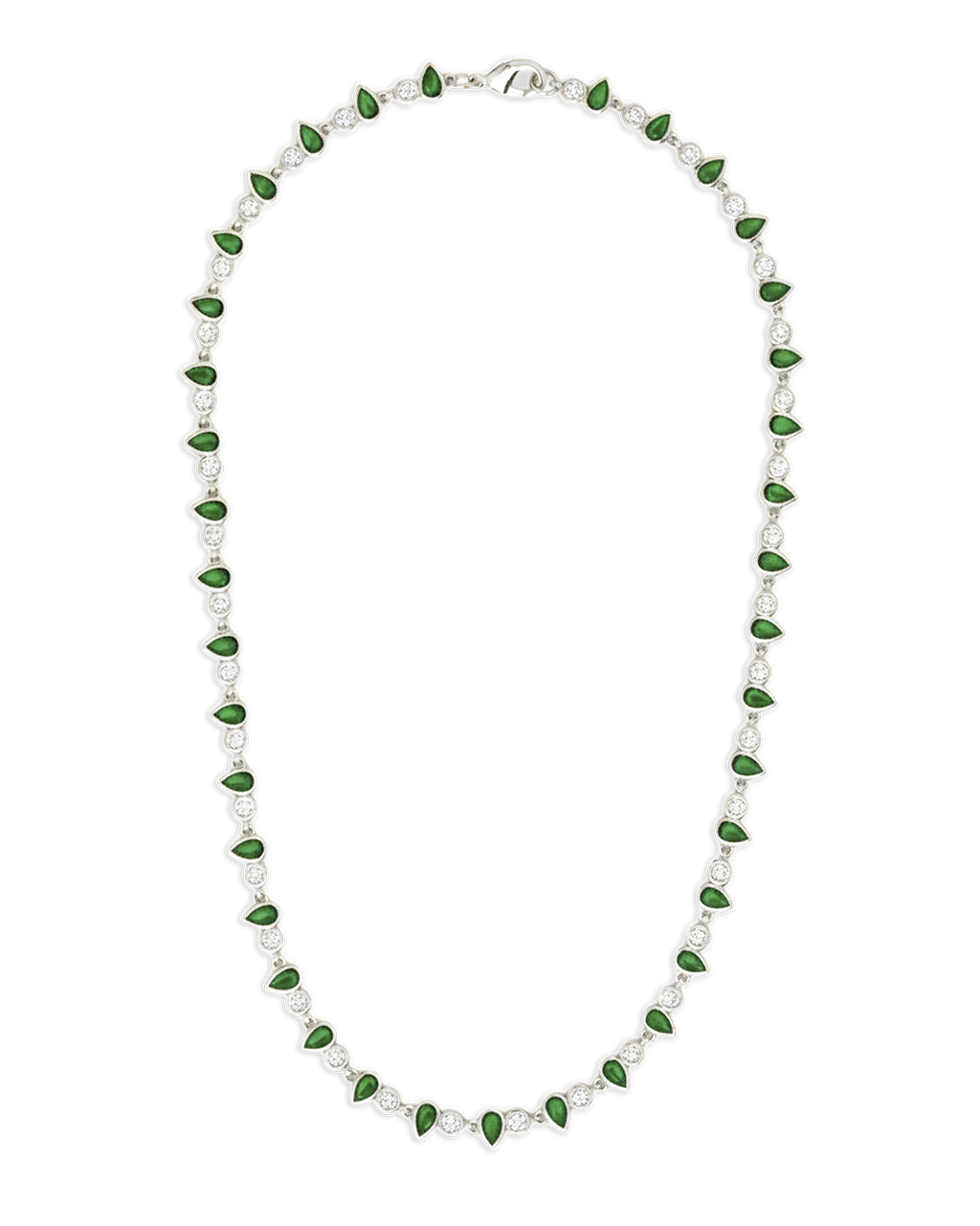 Emerald Pear & Round Cut Bezel CZ Tennis Necklace