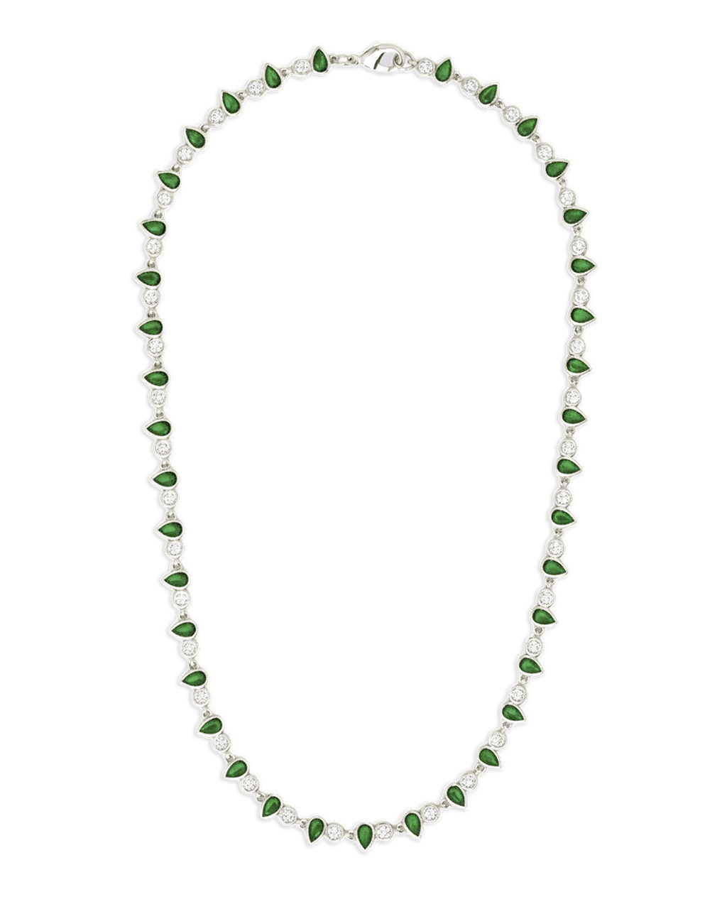 Emerald Pear & Round Cut Bezel CZ Tennis Necklace - Sterling Forever