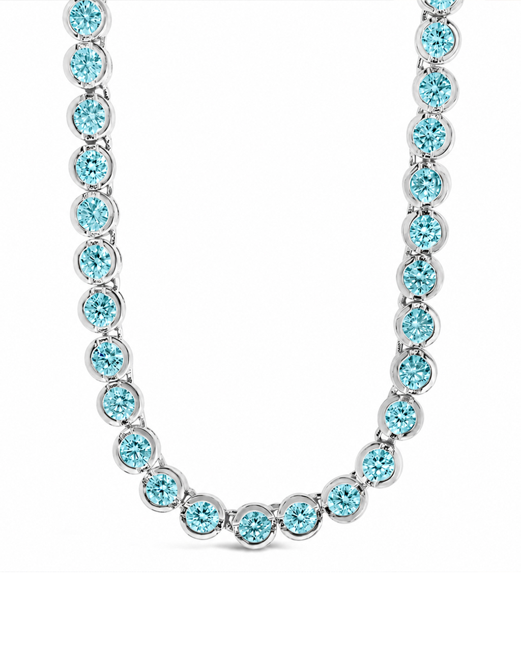 Helene Bezel Aquamarine CZ Tennis Necklace