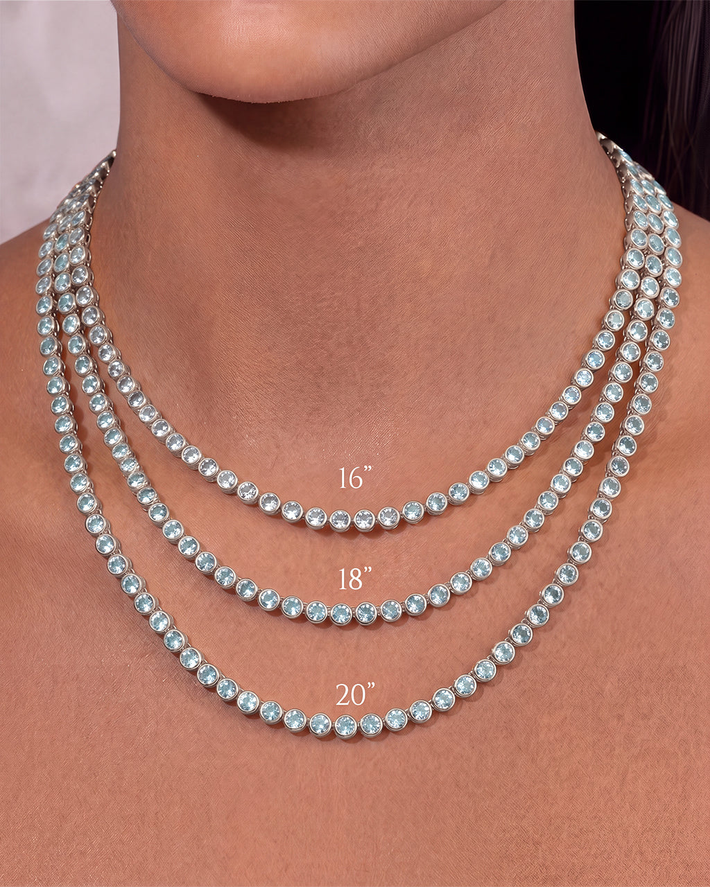 Helene Bezel Aquamarine CZ Tennis Necklace