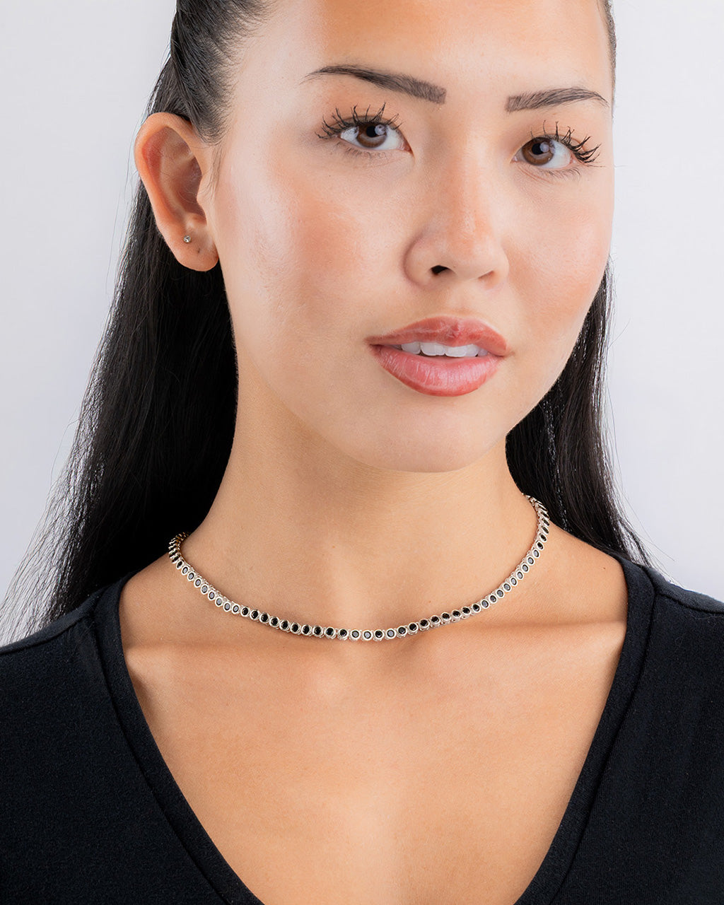Helene Bezel Black CZ Tennis Necklace