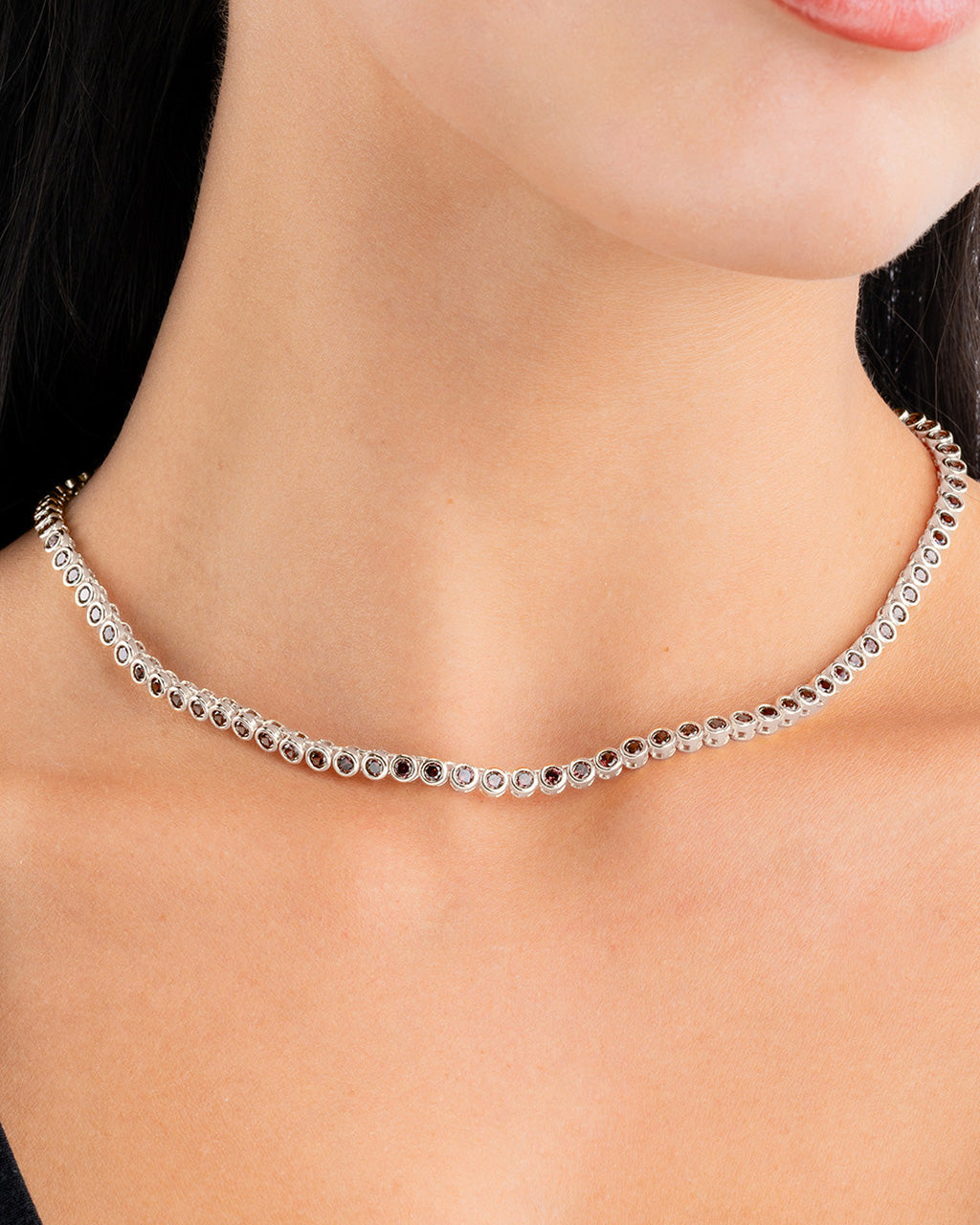 Helene Bezel Chocolate CZ Tennis Necklace