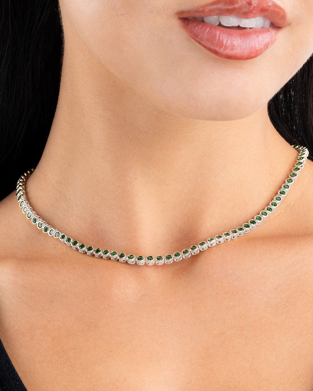 Helene Bezel Emerald CZ Tennis Necklace