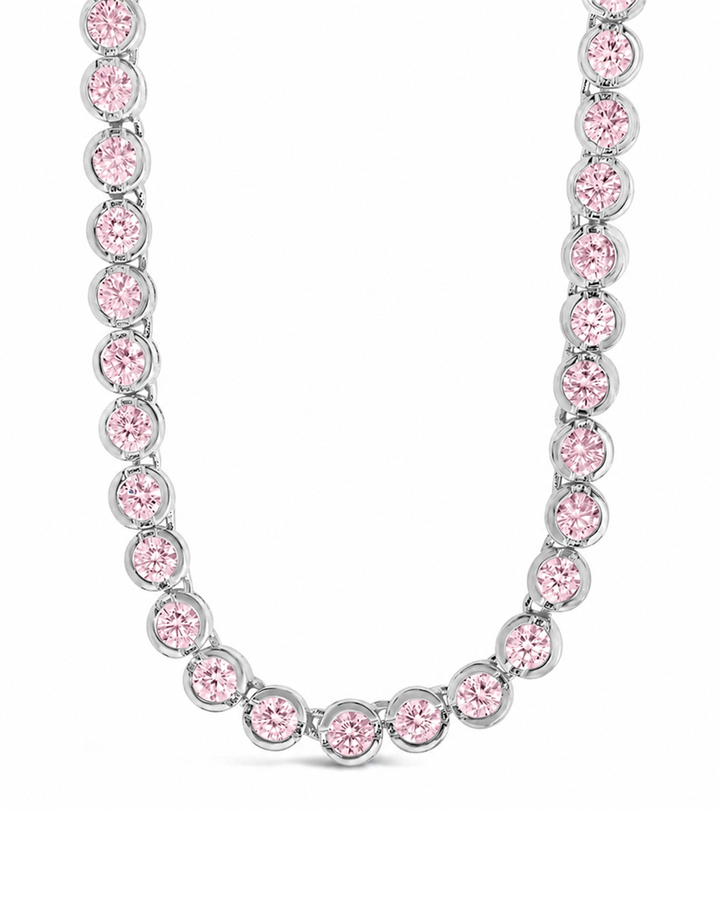 Helene Bezel Light Pink CZ Tennis Necklace