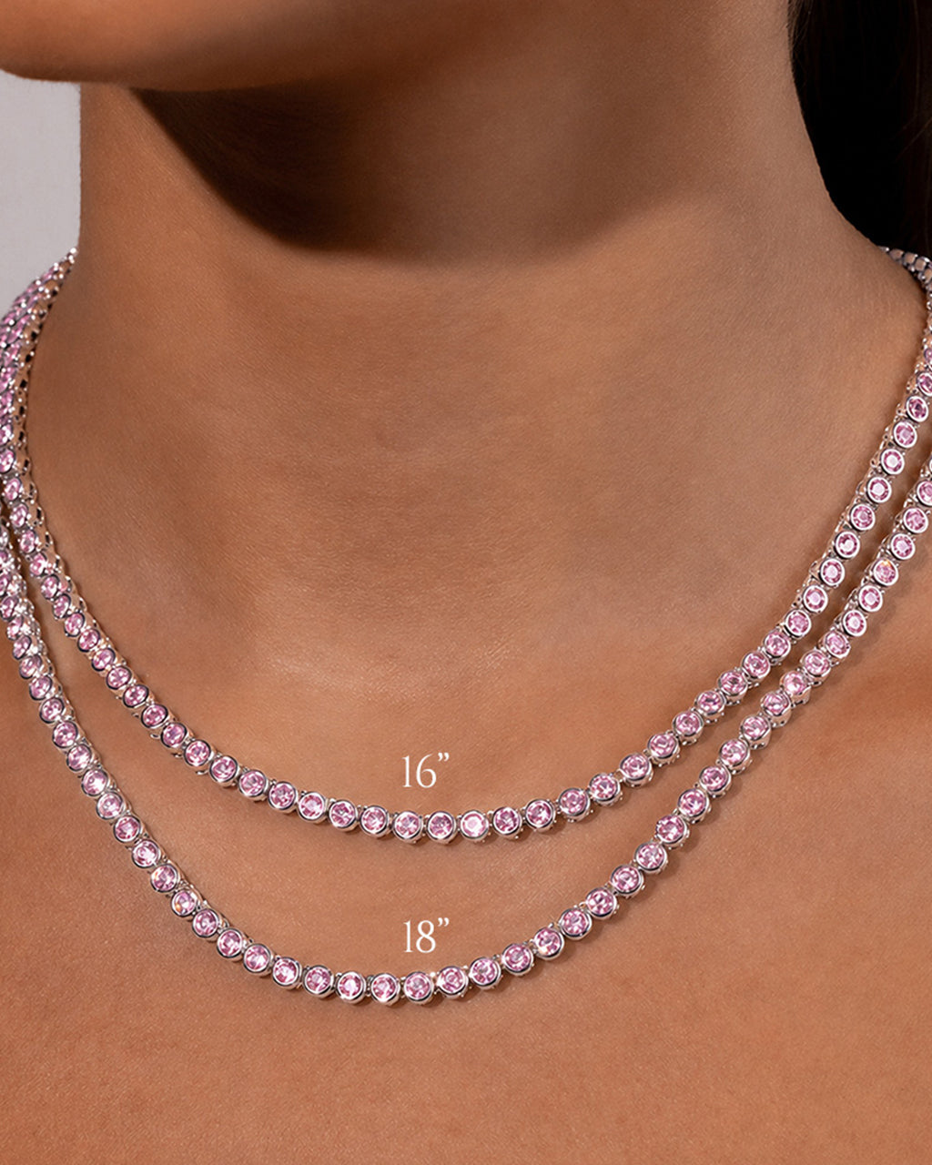 Helene Bezel Light Pink CZ Tennis Necklace