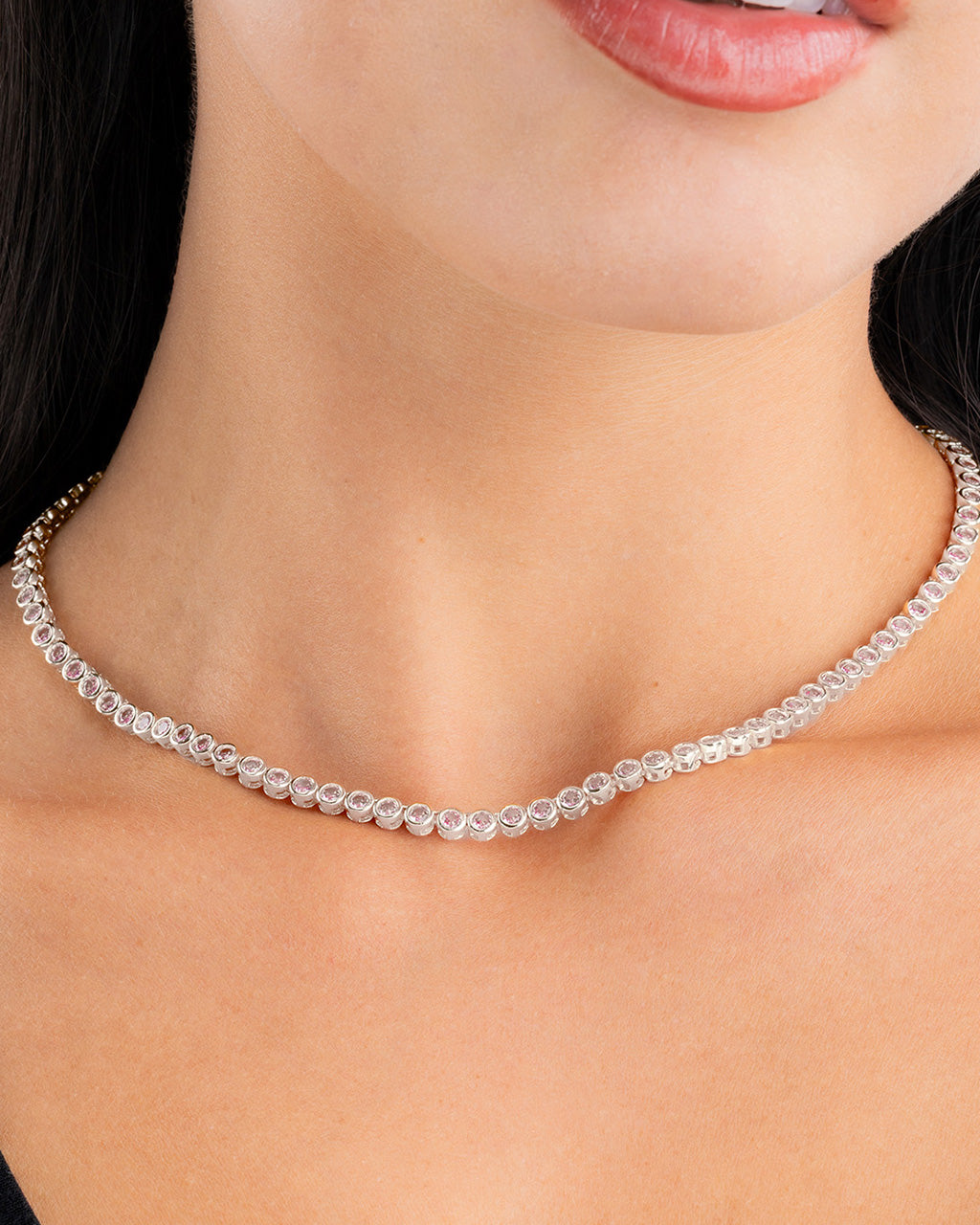 Helene Bezel Light Pink CZ Tennis Necklace