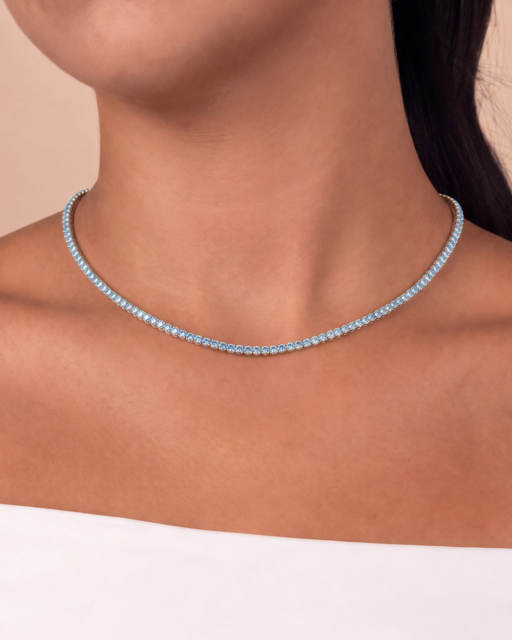 Cecil Aquamarine CZ Tennis Necklace