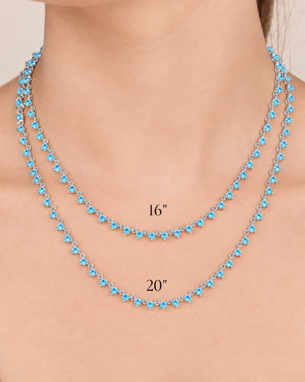 Brigid Staggered Aquamarine CZ Tennis Necklace