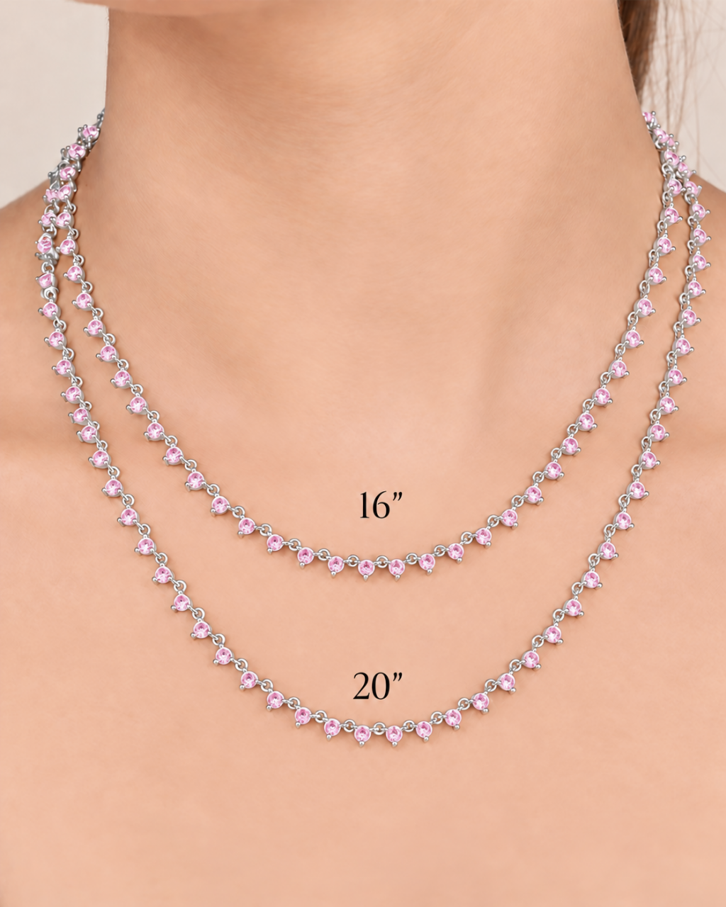 Brigid Staggered Light Pink CZ Tennis Necklace