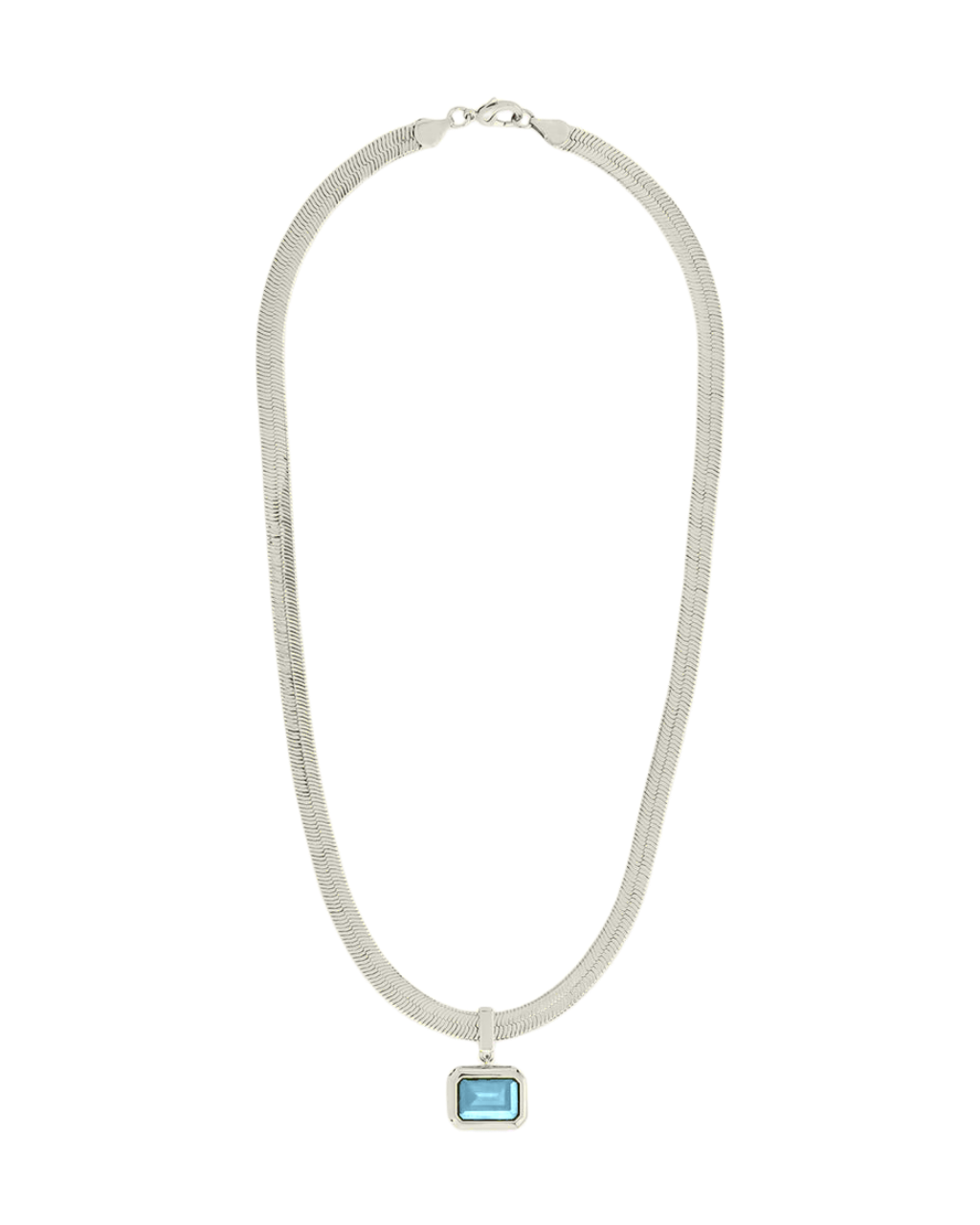 Calder Aquamarine CZ & Herringbone Pendant Necklace