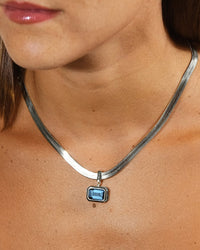 Calder Aquamarine CZ & Herringbone Pendant Necklace