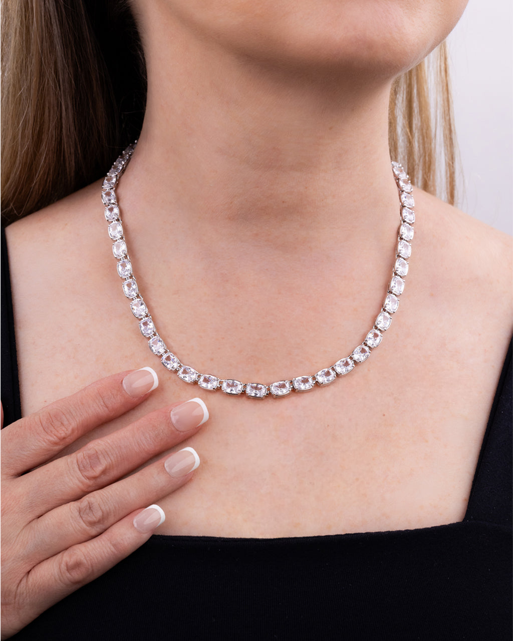 Elongated Cushion Tennis Necklace