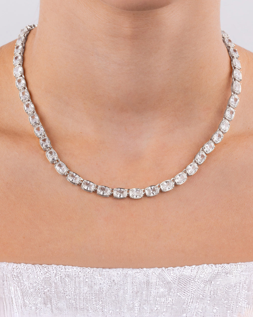 Elongated Cushion Tennis Necklace
