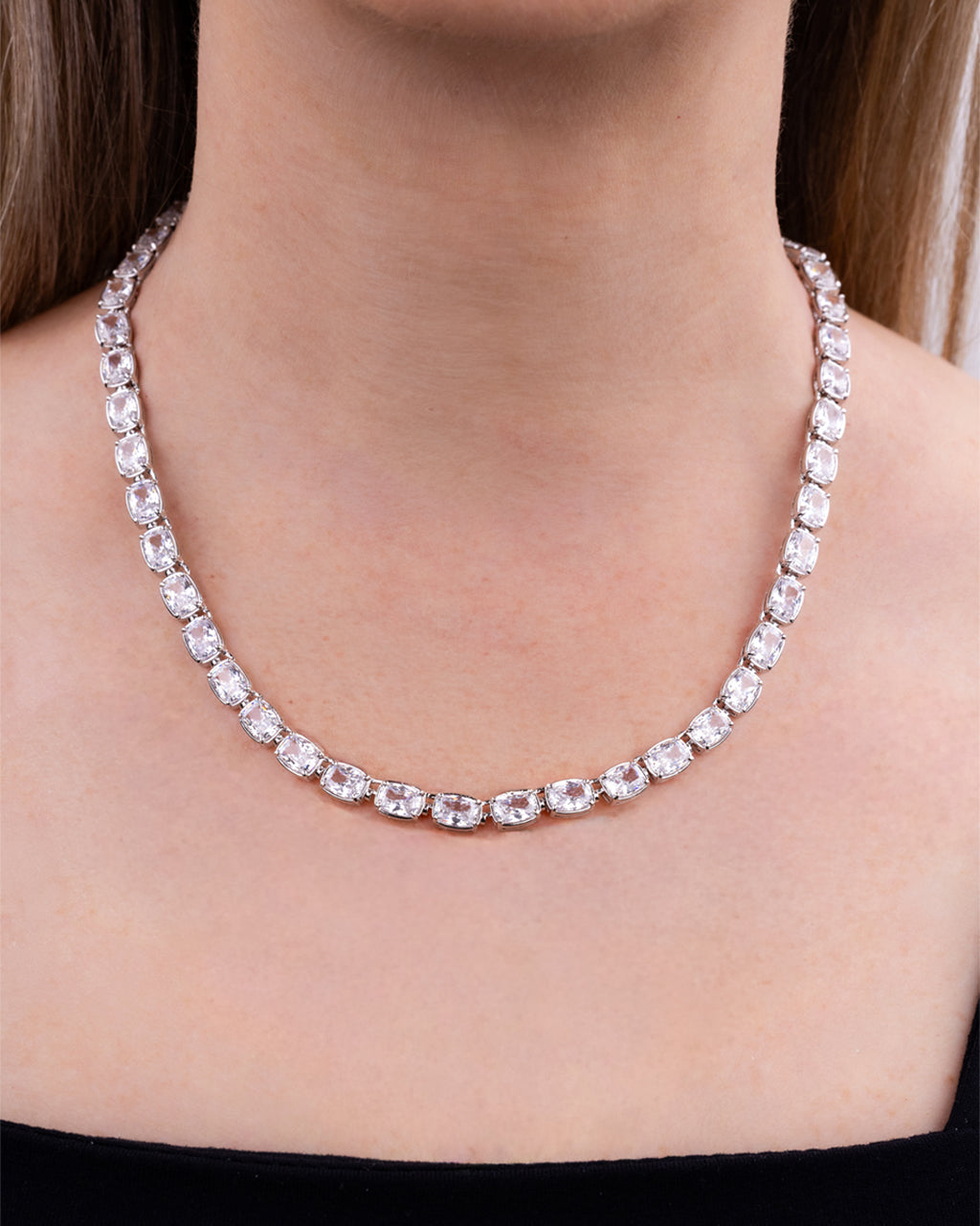 Elongated Cushion Tennis Necklace