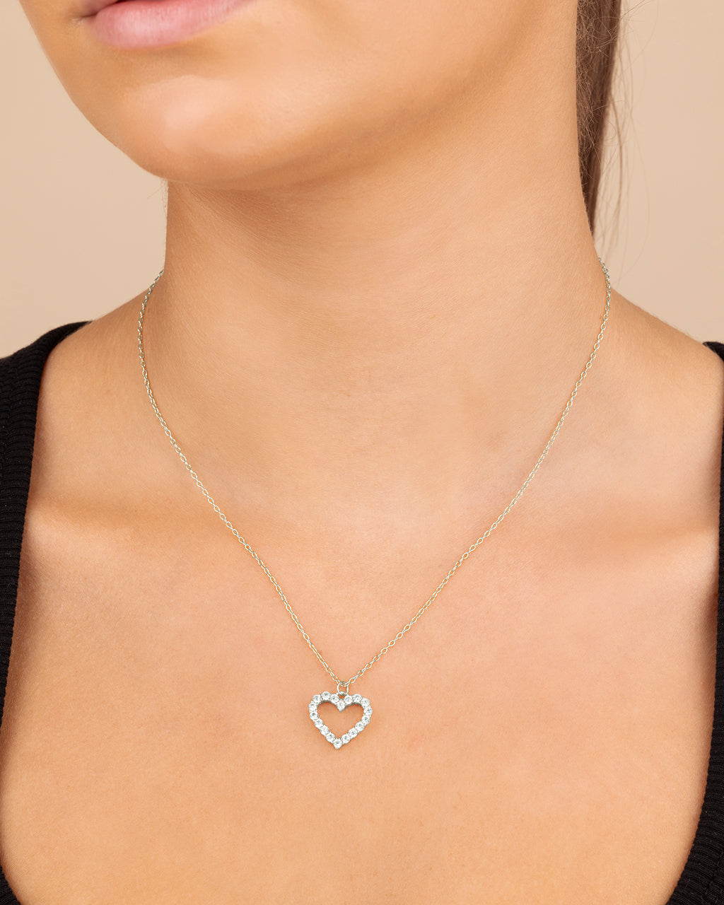Silver Heart Pendant Necklace | CZ Outline Heart Pendant Necklace
