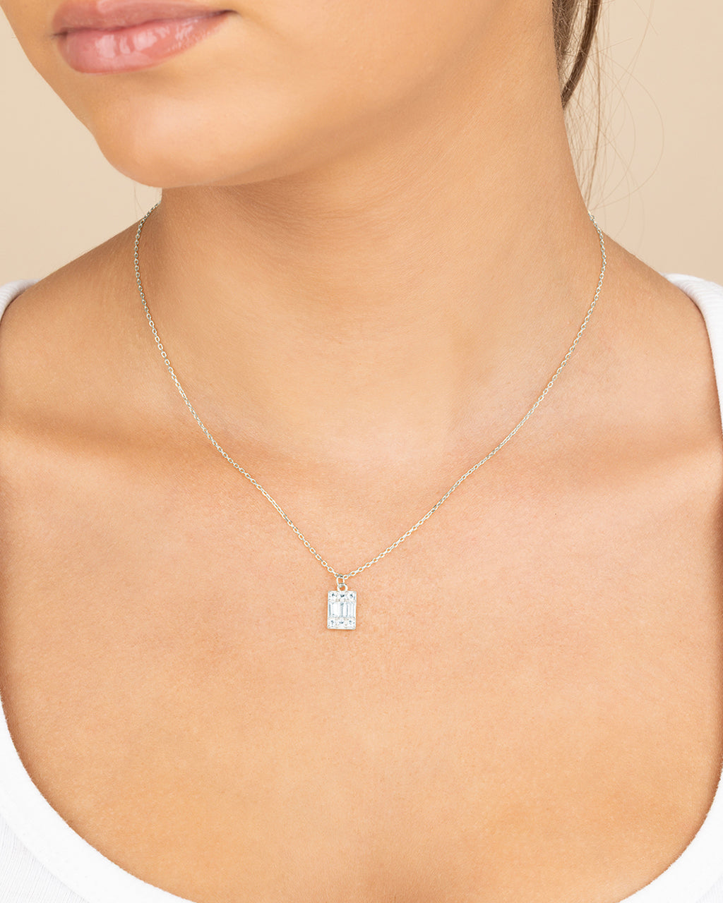 Sterling Silver Sawyer Rectangular CZ Pendant Necklace