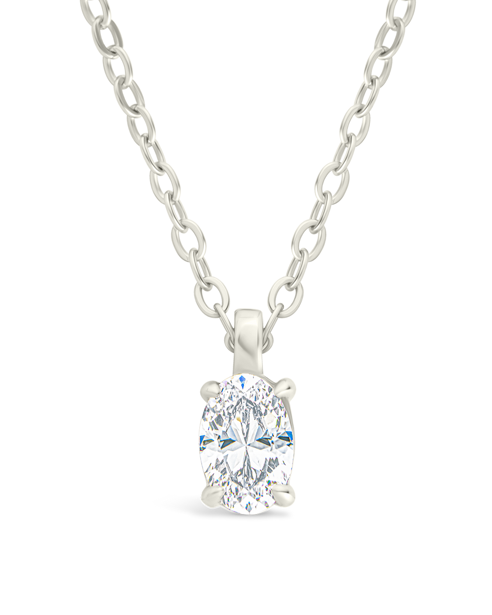Sterling Silver Oval CZ Prong Set Pendant