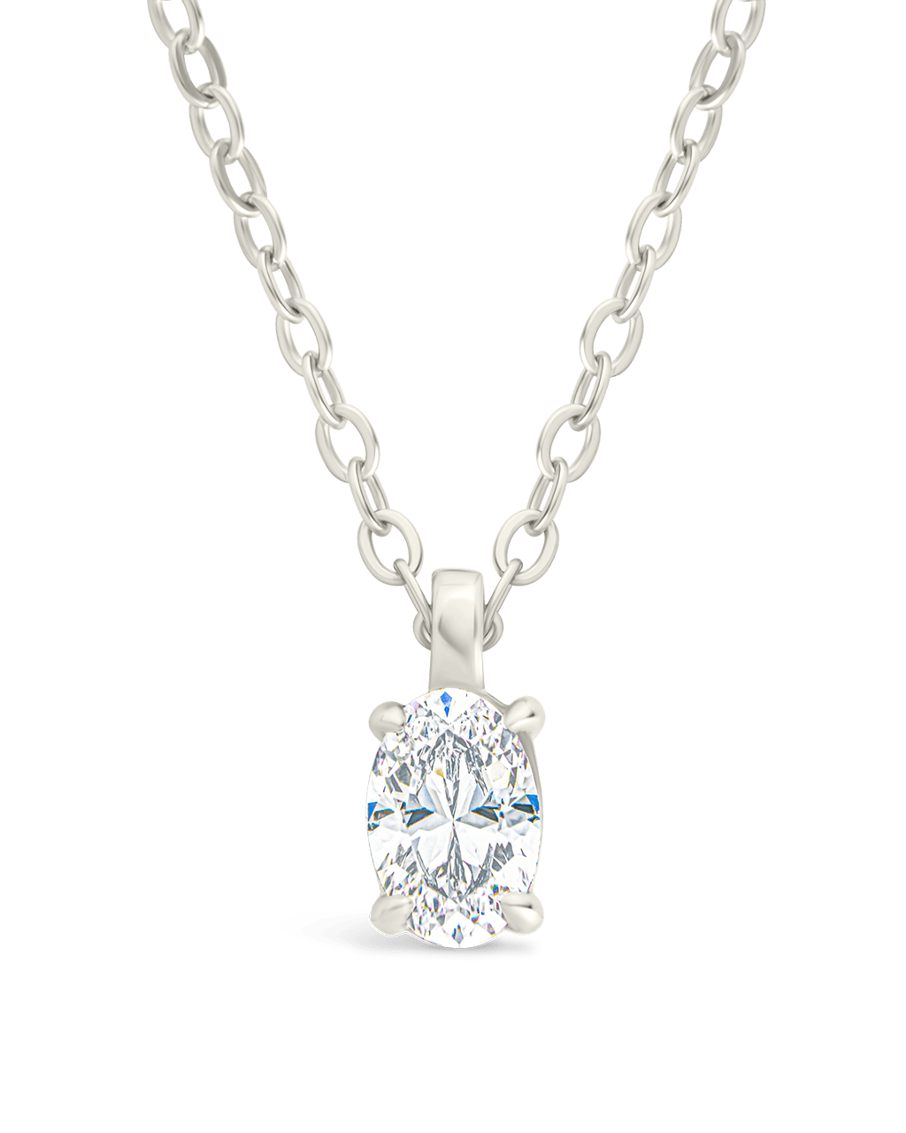 Sterling Silver Oval CZ Prong Set Pendant - Sterling Forever