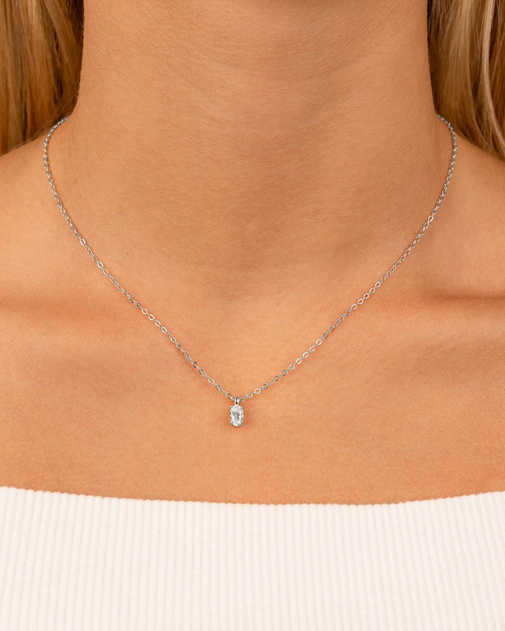 Sterling Silver Oval CZ Prong Set Pendant - Sterling Forever