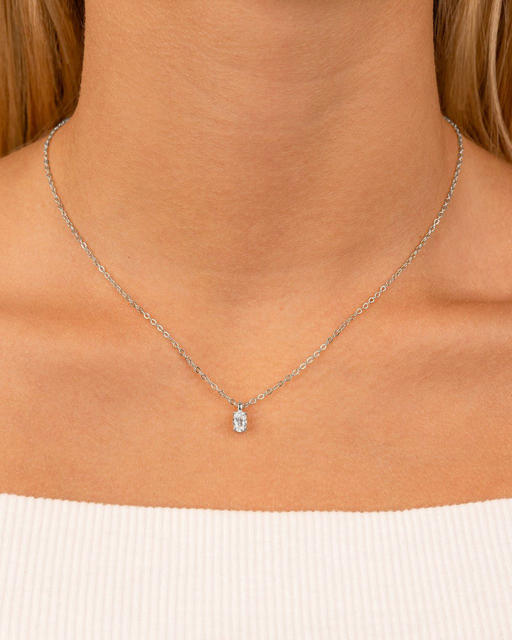 Sterling Silver Oval CZ Prong Set Pendant