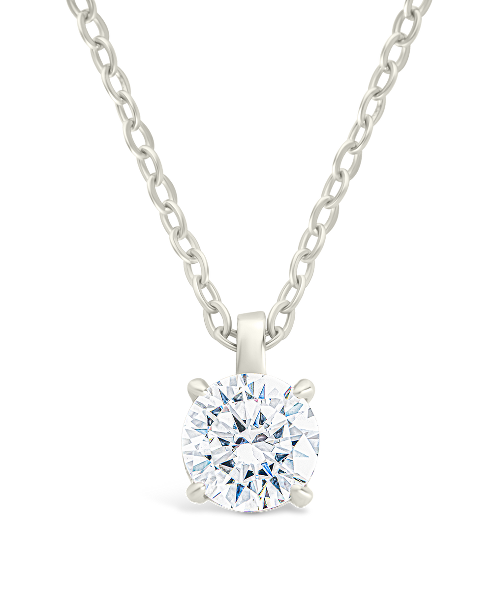 Sterling Silver Round CZ Prong Set Pendant