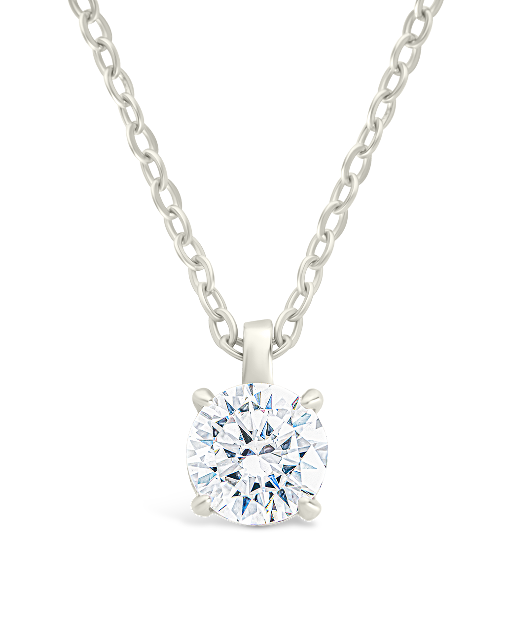Sterling Silver Round CZ Prong Set Pendant