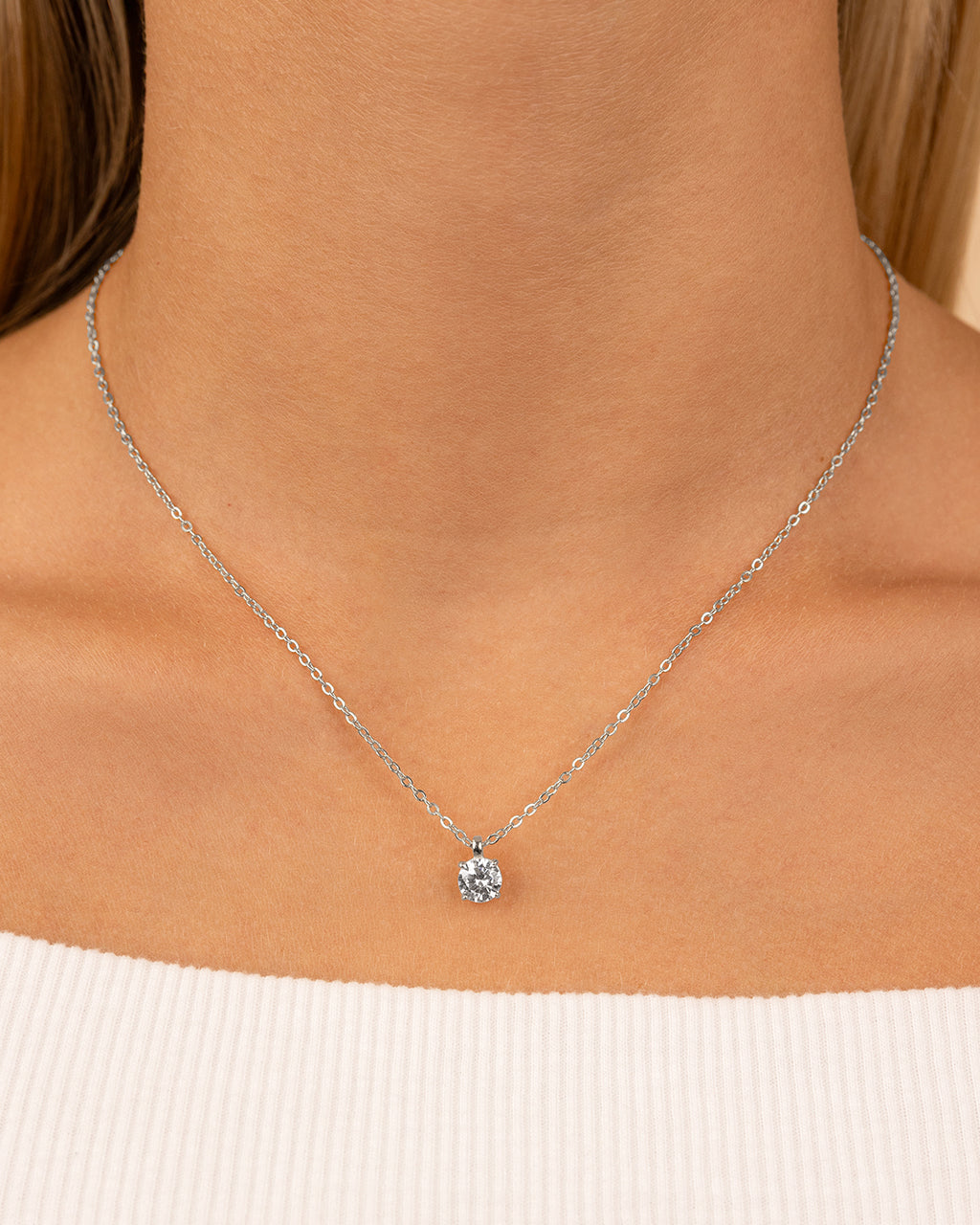 Sterling Silver Round CZ Prong Set Pendant