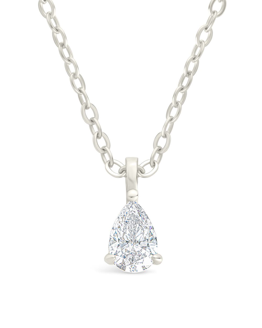 Sterling Silver Pear CZ Prong Set Pendant